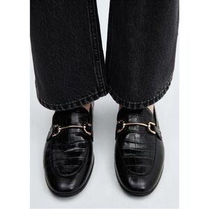 Mango Black Crocodile Embossed Loafers Size 41 NWT